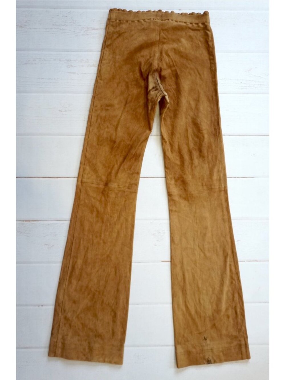 Stouls Paris Camel Lambskin Leather Pants Suede Pull-On Flare - Size XS - Picture 5 of 9